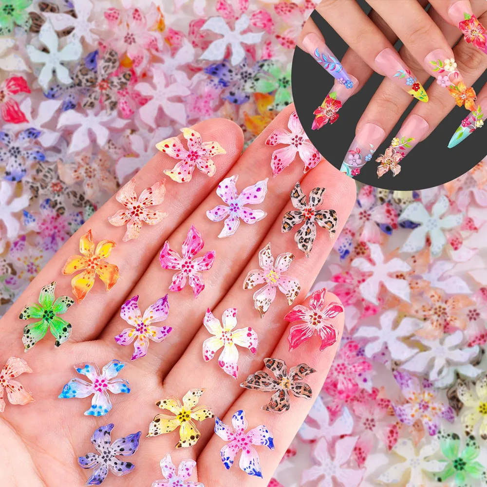 100pcs Mixed Jelly hibiscus&Leopard Lily Flower nail charms 3D Resin Peach blossom five petal flower design DIY Spring nail deco 26 Sc44e5573513a49e1acb7744a74a28a45L