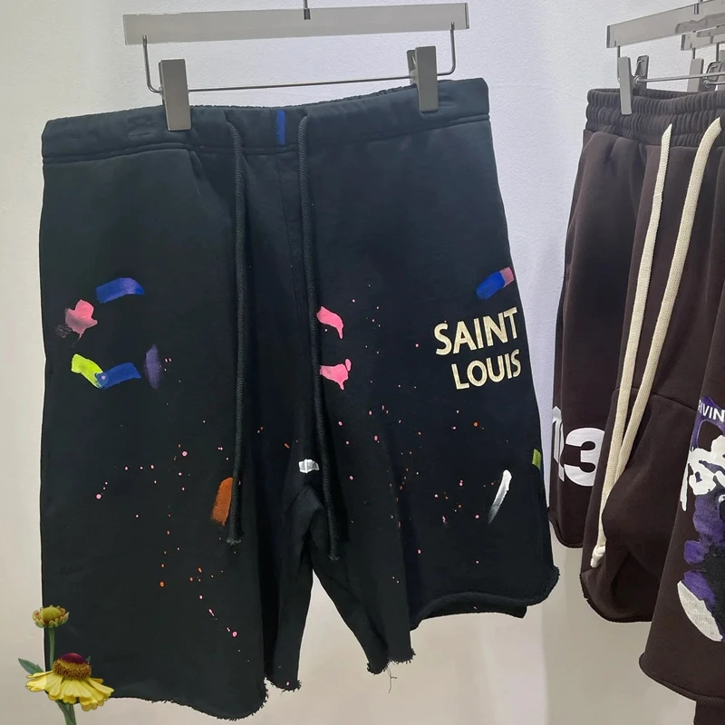 

Summer Saint Louis Casual Shorts Splash-ink Graffiti Dirty Sweatpants Men Women High Quality Cotton Saint Michael Pants
