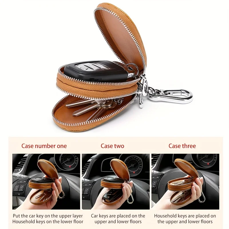 Genuine Leather Key Holder Double Zipper Car Key Holder For Men Keeps Your Car Keys And Remote Control Safe
Genuine Leather Key Holder Double Zipper Car Key Holder For Men Keeps Your Car Keys And Remote Control Safe