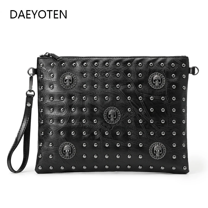 

DAEYOTEN Men's Horizontal Envelope Bag Fashion Brand Rivet Ghost Head Clutch Bag Unisex Wrist Bag Vintage Shoulder Bag ZM1530