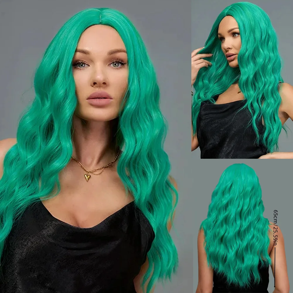 

SNQP Long Curly Synthetic Wig for Women 26inch Green Wig for Daily Cosplay Party Use Heat Resistant Fiber Breathable Headband