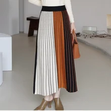 2022Spring Fall Thick Warm Women High Waist Knitted Sweater Skirts Elastic Winter Pleated Color Matching Mid-length Stripe Skirt
2022Spring Fall Thick Warm Women High Waist Knitted Sweater Skirts Elastic Winter Pleated Color Matching Mid-length Stripe Skirt