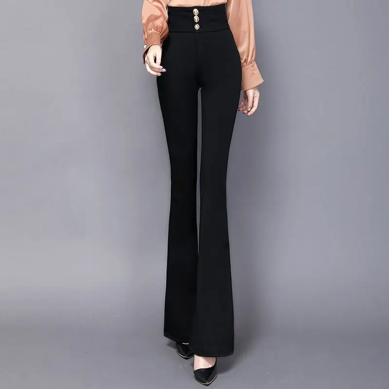 

Simple Fashion Black Flare Pants For Women High Waist Slim Office Pants 2023 Elegant Ladies Casual Streetwear Trousers Q517