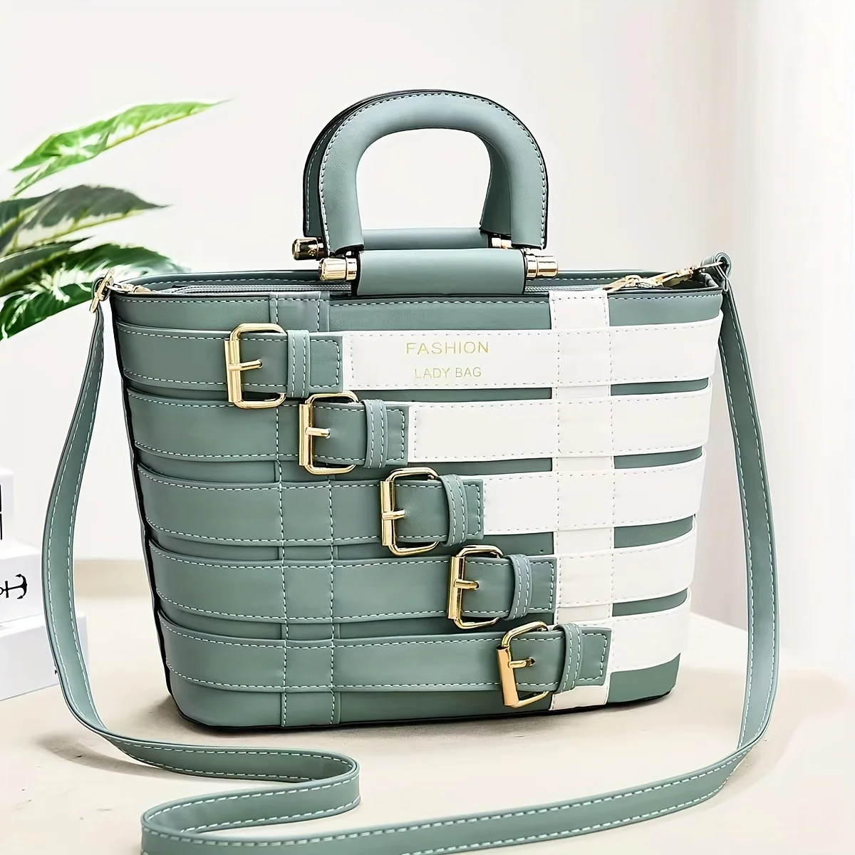 

Color Contrast Braided Tote Bag, Fashion PU Leather Crossbody Women's Office & Work Purse