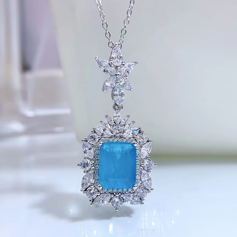 Luxury Silver 925 Jewelry Pendant Necklace for Women 9*11mm Paraiba Crystal Diamond Fine Jewelry for Woman Party Wedding Gifts
Luxury Silver 925 Jewelry Pendant Necklace for Women 9*11mm Paraiba Crystal Diamond Fine Jewelry for Woman Party Wedding Gifts