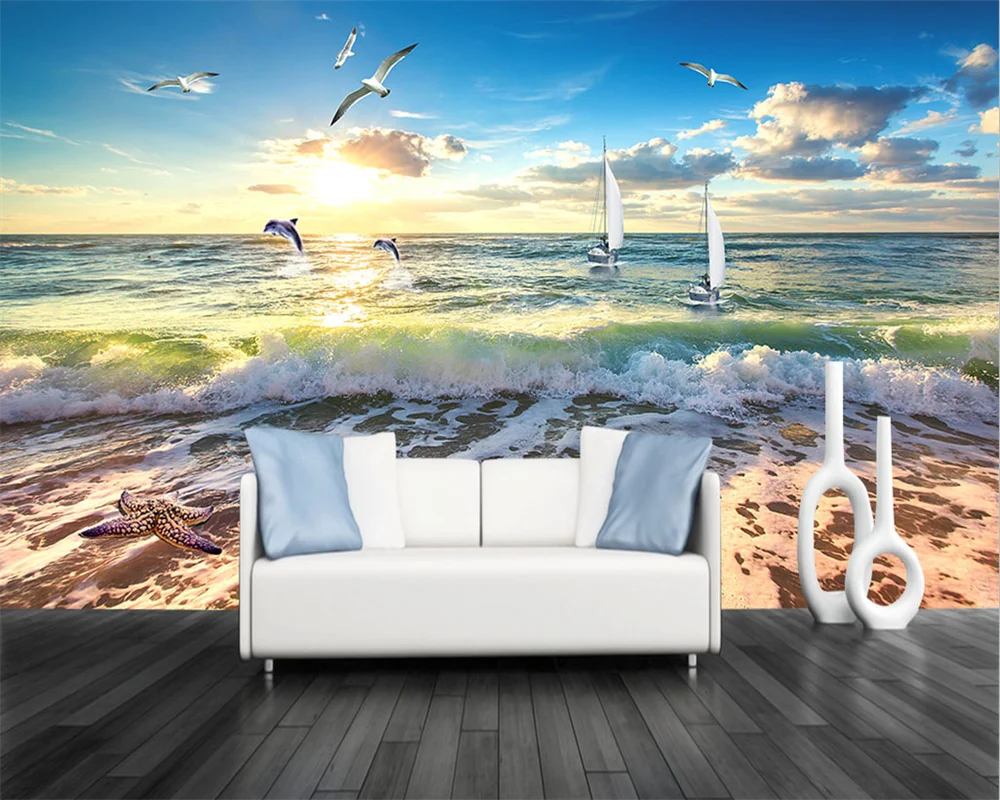 

beibehang 3D Fashion senior wallpaper beach coconut trees blue sky white clouds island background wall wallpaper for walls 3 d