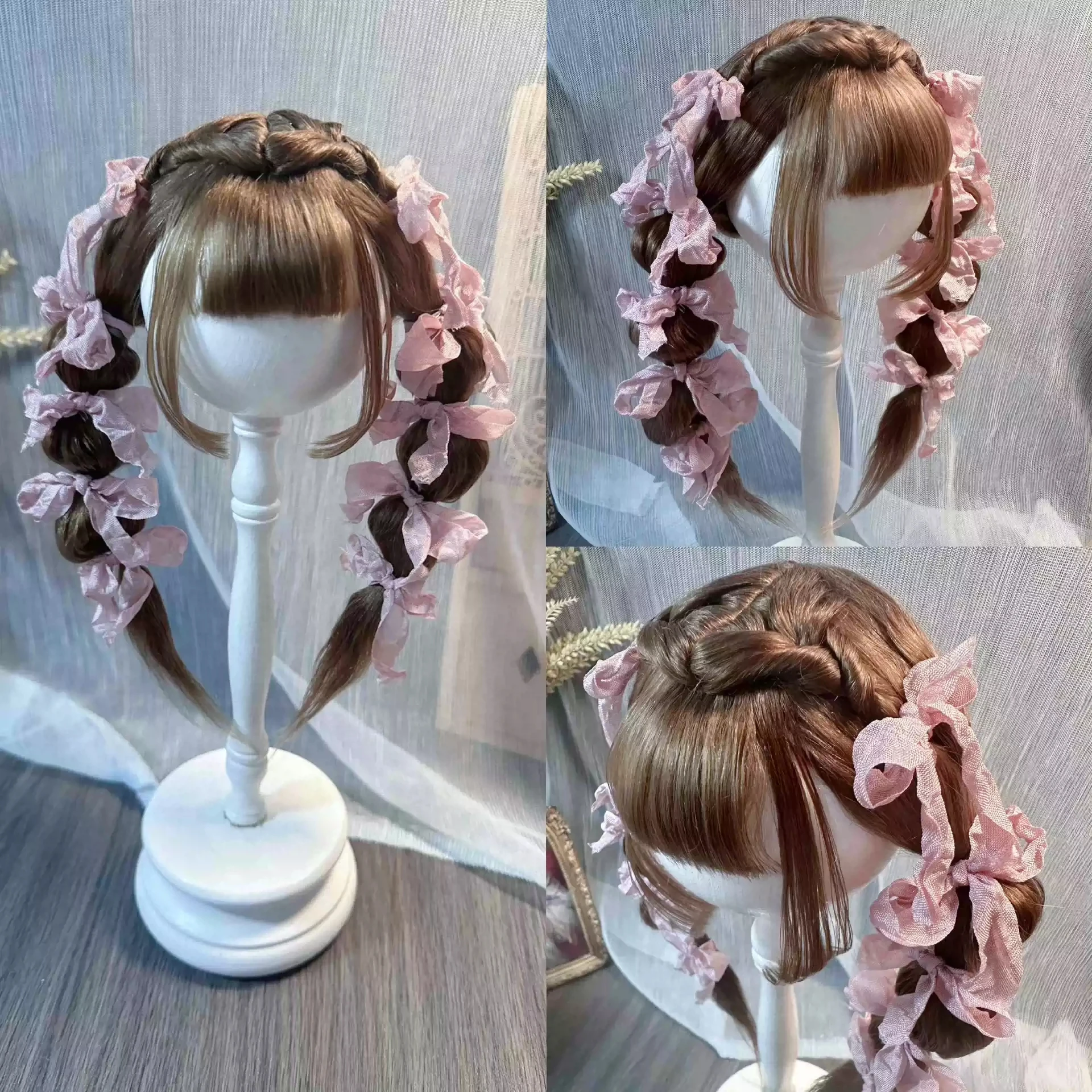 Кукольные парики для Blythe Qbaby, мохеровые двойные косички, размер головы 9-10 дюймов
