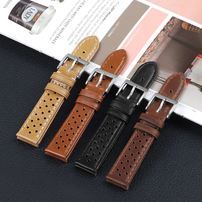 

Breathable Leather Watch Strap for Women Men 4 Colors Strap 18mm 20mm 22mm Universal Watch Band Deployment Clasp