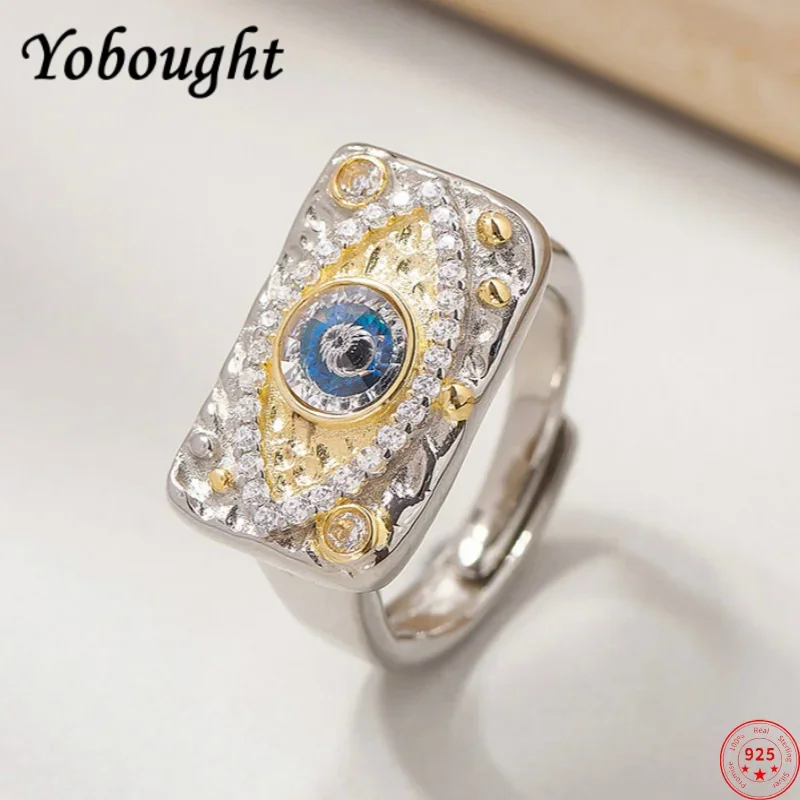

S925 sterling silver charms rings for women men new fashion contrast colored blue evil eyes inlaid zircon jewelry free shipping