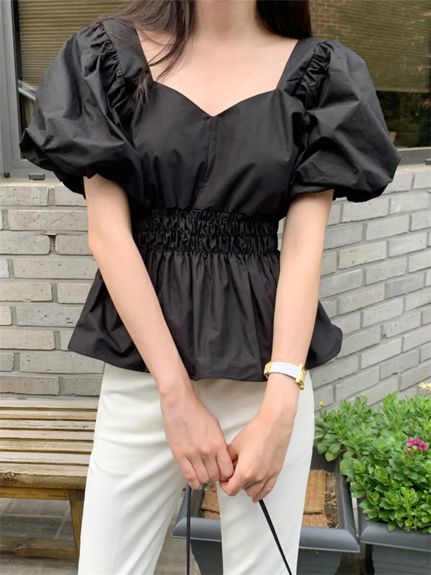 

Alien Kitty Chic Puff Sleeve Blouses Women Sweet Solid New V-Neck Summer Daily 2024 Casual Gentle Office Lady High Street Blusas