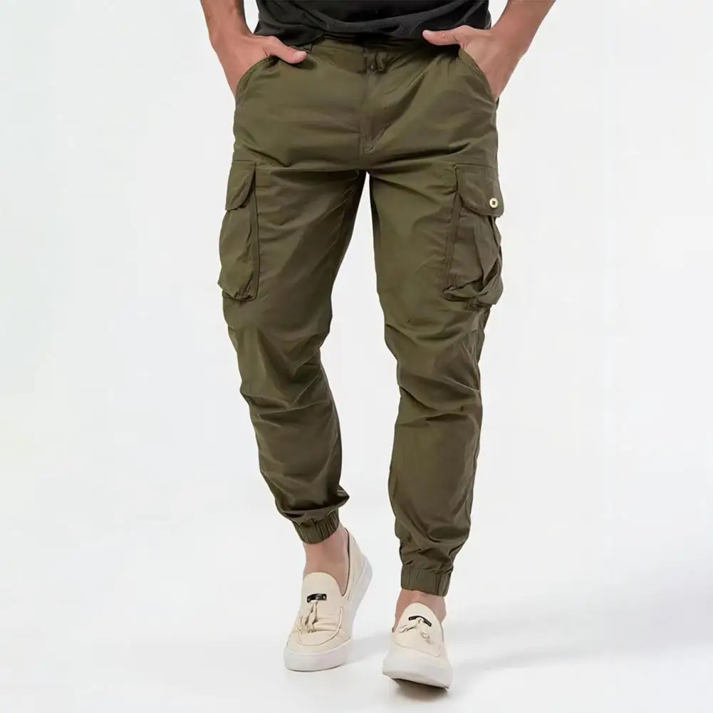 

Men Pants Men's Casual Cargo Pants with Multiple Pockets Ankle-banded Design for Comfortable Stylish Wear Men Trousers
