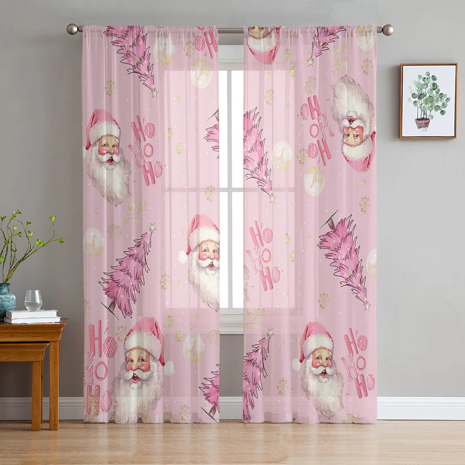 

Christmas Santa Claus Snowflakes Sheer Curtains for Living Room Bedroom Tulle Curtain for Kitchen Voile Curtain Blind Panels