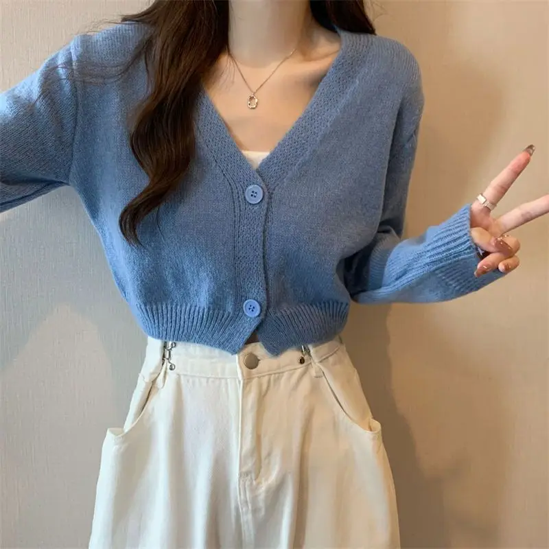 Crop Cardigan Women Slim Autumn Girlish All-match Ulzzang Tender V-neck Casual Outwear Aesthetic Classic Students Chic Clothing Crop Cardigan Women Slim Autumn Girlish All-match Ulzzang Tender V-neck Casual Outwear Aesthetic Classic Students Chic Clothing