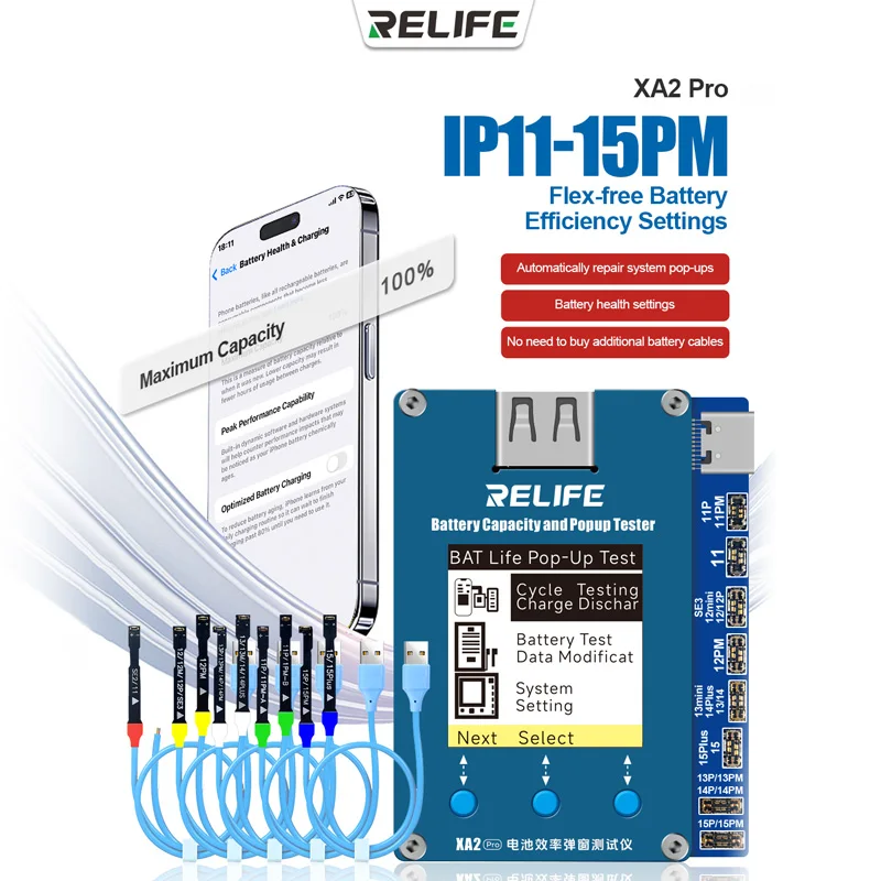 

Тестер эффективности работы батареи RELIFE XA2 Pro, всплывающий тестер с поддержкой ремонта аккумуляторов серии iPhone 11-15, всплывающая функция RELIFE XA2 Pro B