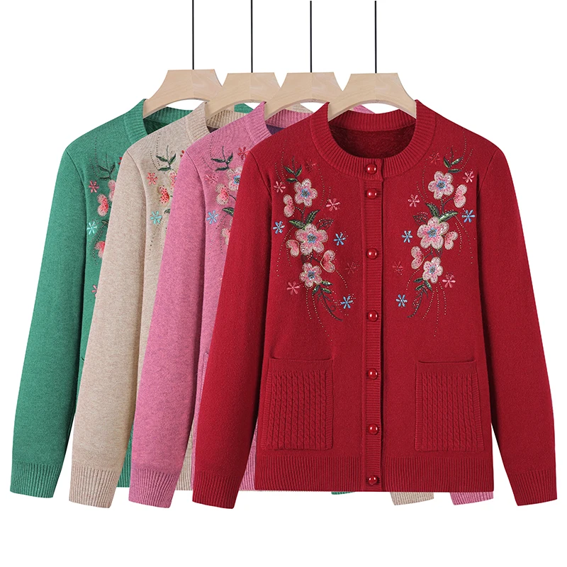 New Embroidery Woolen Sweater Middle Aged Mother Plus Velvet Warm Sweaters Long Sleeve Knitted Tops For Women Cardigan
New Embroidery Woolen Sweater Middle Aged Mother Plus Velvet Warm Sweaters Long Sleeve Knitted Tops For Women Cardigan
