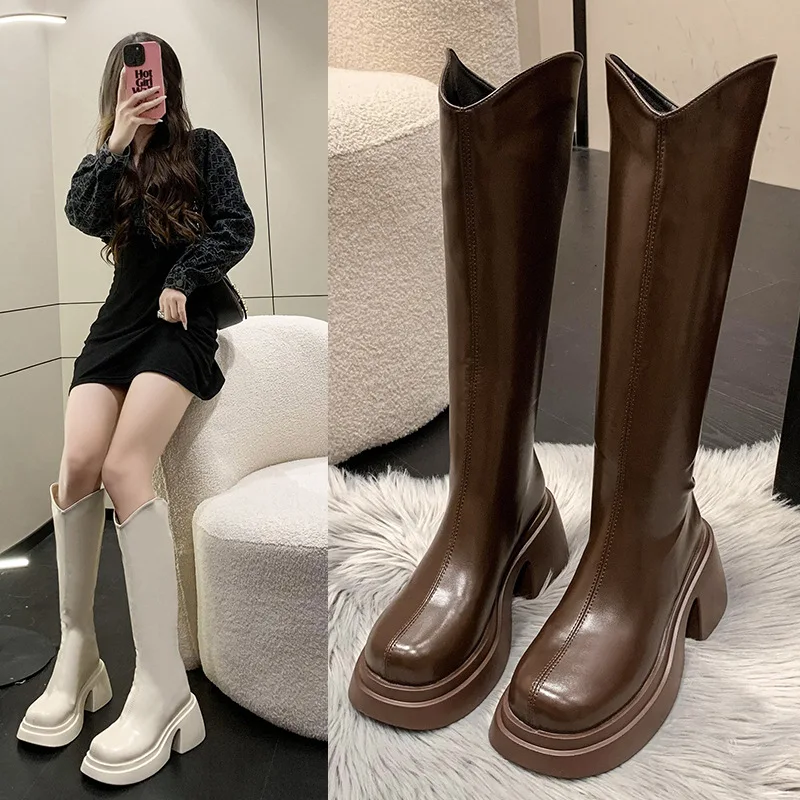 

Med Heel Boots Winter Shoes For Women Boots-Women Luxury Designer Round Toe Clogs Platform 2022 Mid Calf Fashion Lolita Autumn