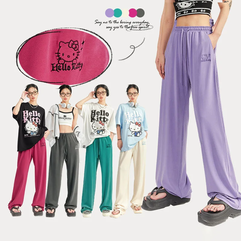 Anime Hello Kitty Loose Straight Pants Kawaii Sanrio Kt Cat Summer Ice Silk Women Casual Pants High Waist Wide Leg Trousers Gift
Anime Hello Kitty Loose Straight Pants Kawaii Sanrio Kt Cat Summer Ice Silk Women Casual Pants High Waist Wide Leg Trousers Gift