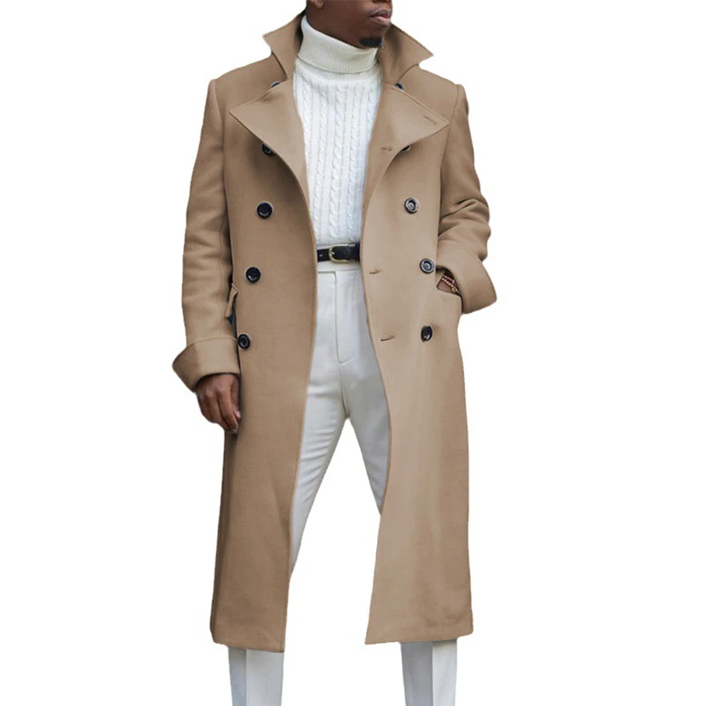 

2024 Winter Men's Casual Wool Trench Blends Coat Business Medium Long Solid Color Thicken Slim Windbreaker Warm Overcoat Jacket