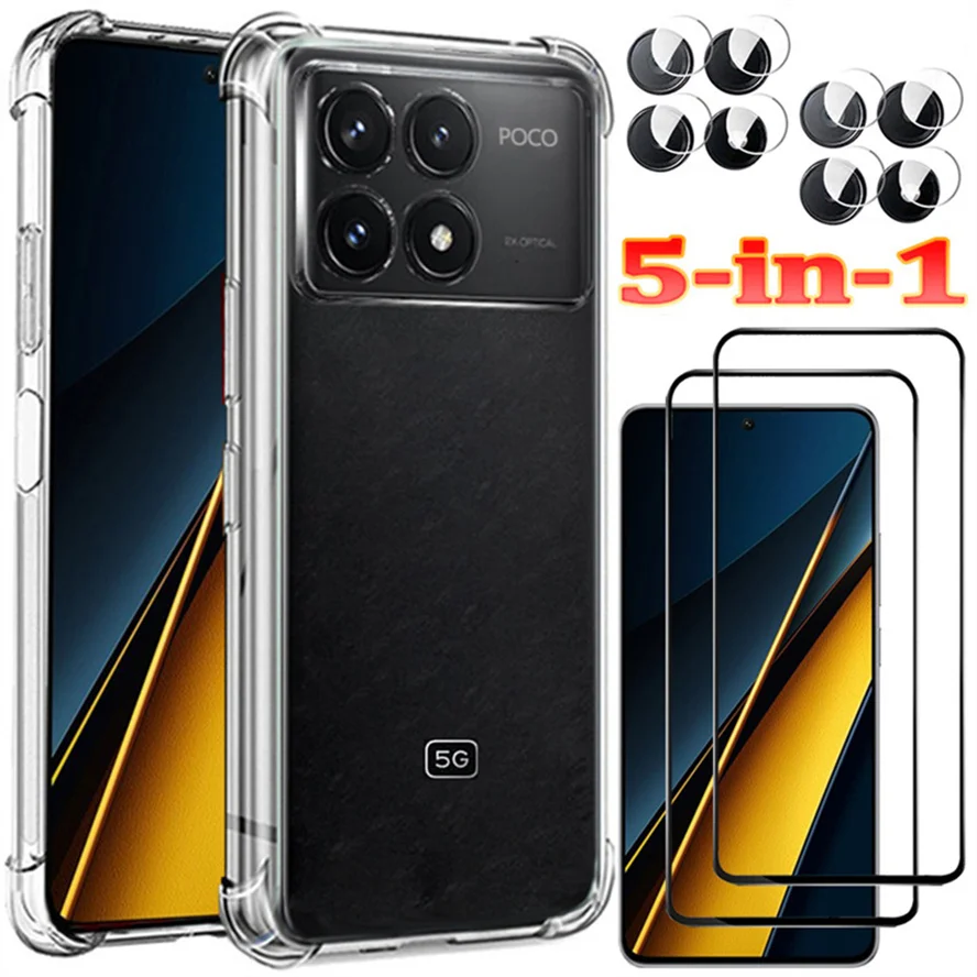5-in-1,Tempered Glass + Case for Poco-X6-Pro Soft Clear Shockproof Silicone Phone Cases Poco X 6 Pro Cover Poco X6 Pro 5G Case
5-in-1,Tempered Glass + Case for Poco-X6-Pro Soft Clear Shockproof Silicone Phone Cases Poco X 6 Pro Cover Poco X6 Pro 5G Case