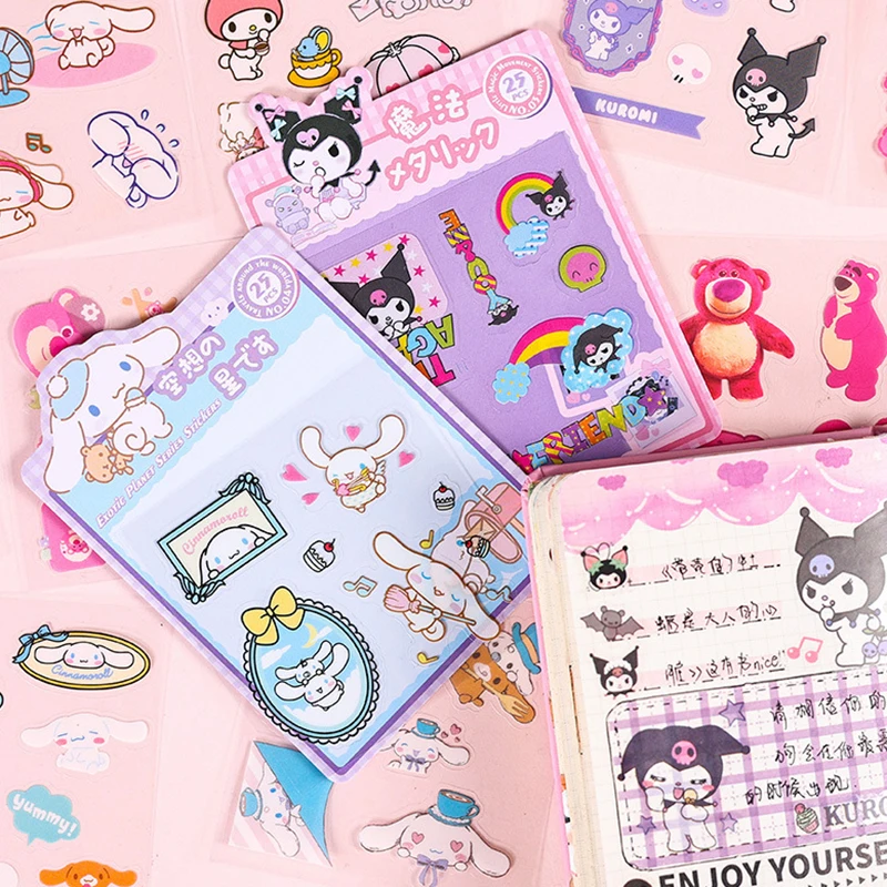 

Kawaii Sanrio Kuromi Sticker Cinnamoroll Waterproof PVC DIY Goo Card Set Cute My Melody Kid Creative Stationery Handbook Sticker