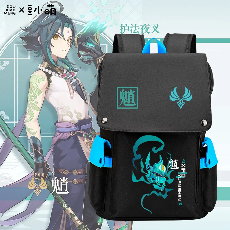 

Game Xiao Backpack Genshin Impact Cosplay Bookbag for School Boys Girls Hu Tao Gift Bag with USB Charging Port Travel Rucksack