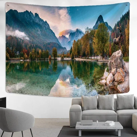 

Mountain And River Landscape Painting Tapestry Wall Hanging Nature Bohemian Style Background Cloth Home Decor