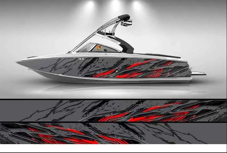 

Gray, Red and Black Lines Modern Graphic Vinyl Boat Wrap Decal Fishing Pontoon Sportsman Console Bowriders Watercraft etc.. Boat