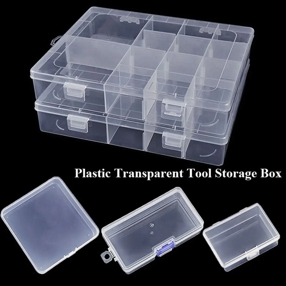 

Пластиковый ящик для хранения, 5 размеров, Квадратные прозрачные мелкие предметы, органайзер для всякой всячины, держатель для электроинструментов