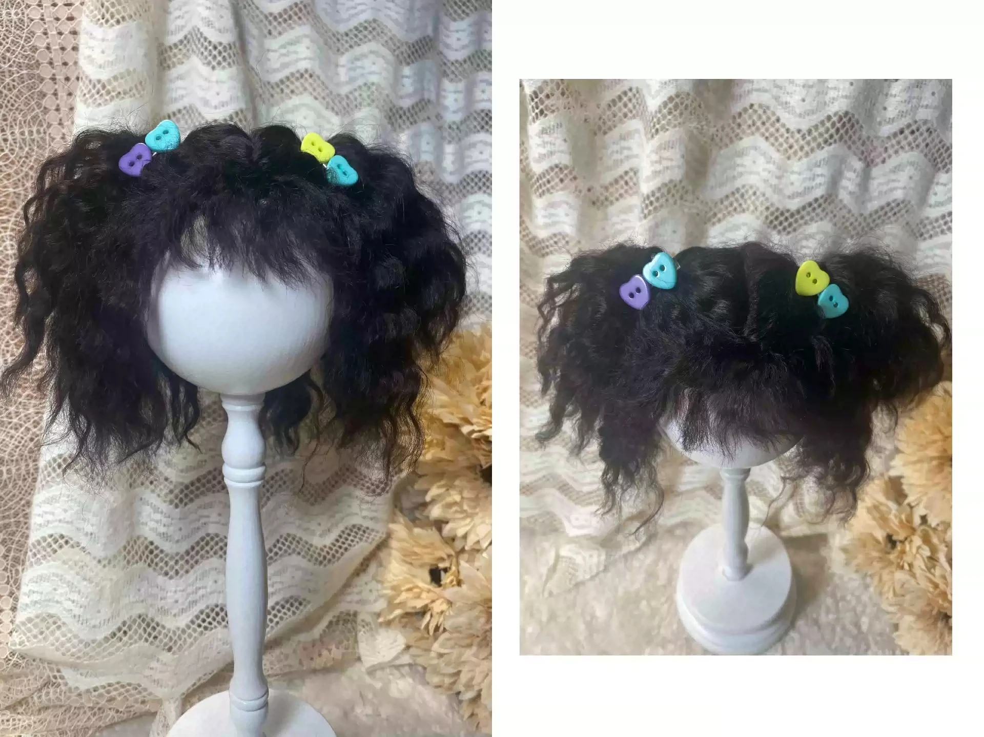 

Кукольные парики для Blythe Qbaby мохеровые черные рулоны 9-10 дюймов голова