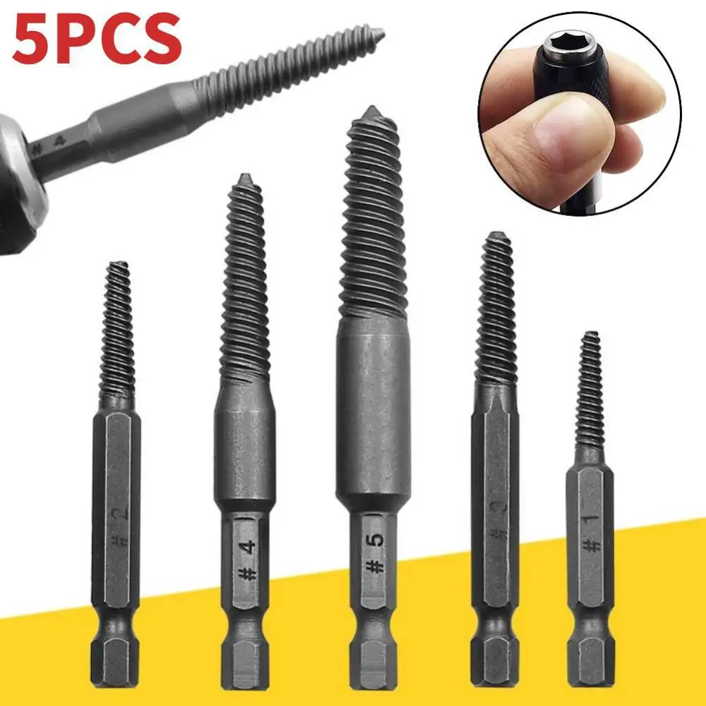 

5pcs Screw Extractor Center Drill Bits Guide Set Broken Damaged Bolt Remover Hex Shank And Spanner Broken Hand Tool Accessories