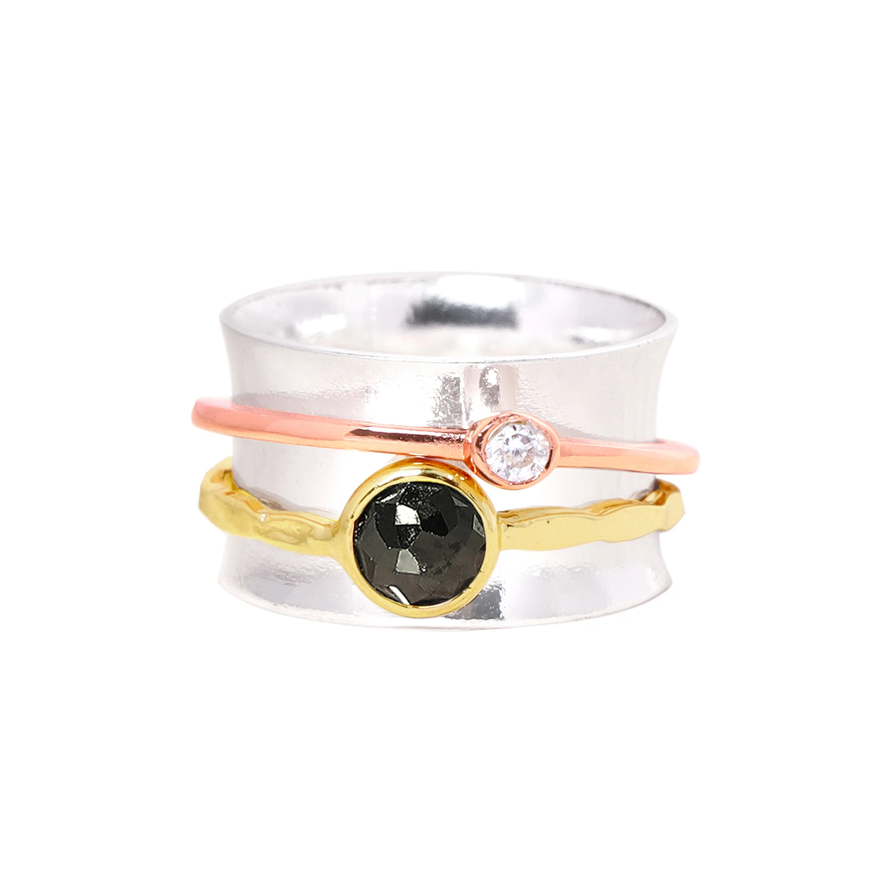 Handmade Hematite Tri-Color Spinner Ring Fashion Spinner Ring for Women 
Handmade Hematite Tri-Color Spinner Ring Fashion Spinner Ring for Women