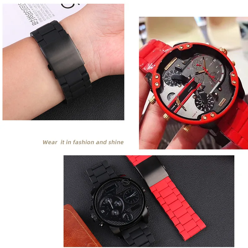 Silicone Stainless Steel Watchband For Diesel Watch Strap DZ7430 DZ7370 DZ4289 DZ7395 DZ7396 Men Red Rubber WristBand 26MM 28MM
Silicone Stainless Steel Watchband For Diesel Watch Strap DZ7430 DZ7370 DZ4289 DZ7395 DZ7396 Men Red Rubber WristBand 26MM 28MM