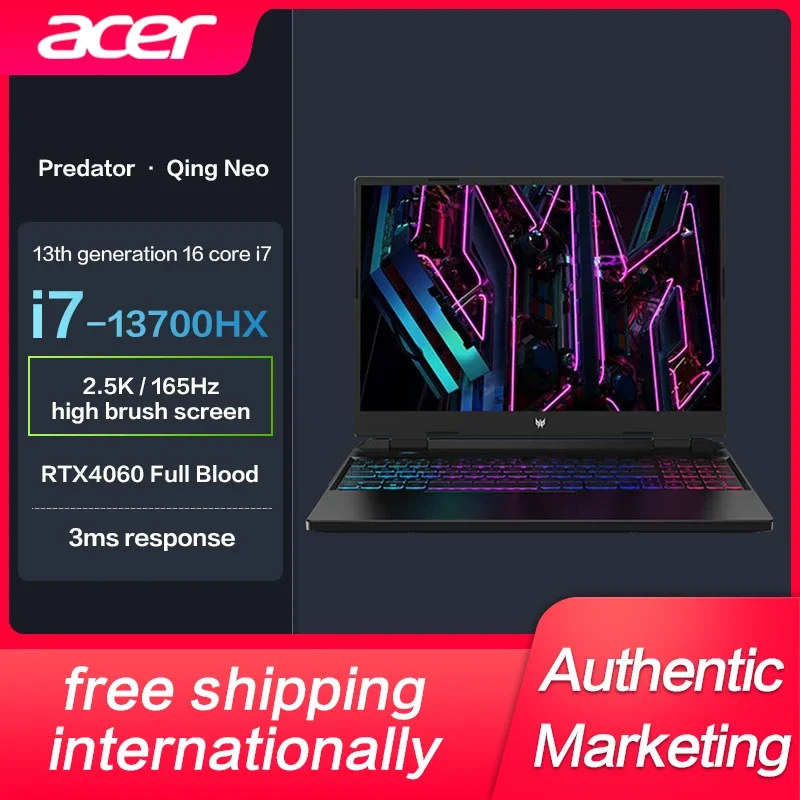 

New Genuine Acer Marauders Qing Neo Gaming Laptop Intel i5-13500HX/I7-13700HX RTX4060 E-Sports 16-inch 2.5K165Hz Game Notebook