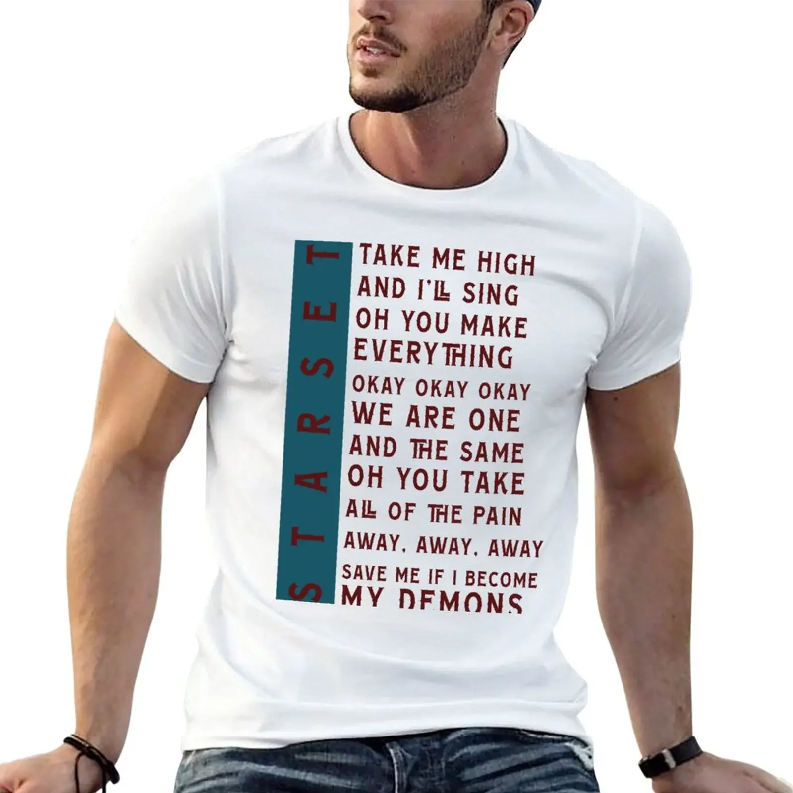 Starset - My Demons lyric/quote 2013 T-Shirt tops blacks customizeds Men's t shirts
Starset - My Demons lyric/quote 2013 T-Shirt tops blacks customizeds Men's t shirts