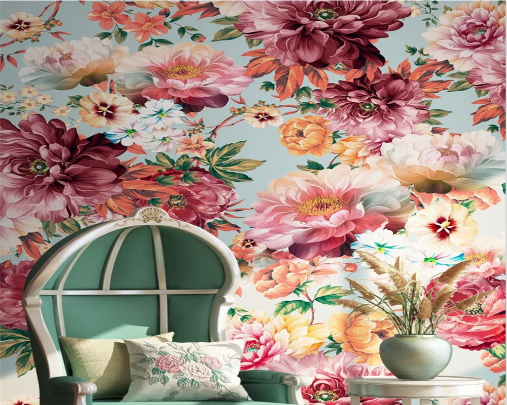 

beibehang Custom Hand Painted Bedroom Living Room Decorative Painting Beautiful Floral Craft Print Wallpaper papier peint