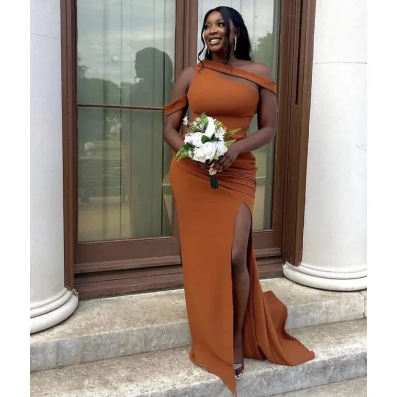 Elastic Bridesmaid Dresses Orange Stretchy Material Mermaid Side Slit Bridesmaid Gowns With Lace Up Back Wedding Party Dresses
Elastic Bridesmaid Dresses Orange Stretchy Material Mermaid Side Slit Bridesmaid Gowns With Lace Up Back Wedding Party Dresses