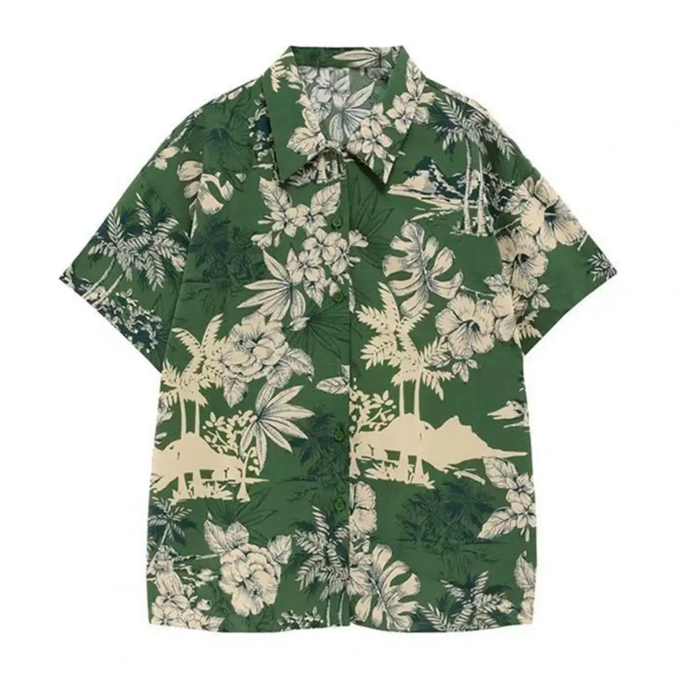 

Trendy Buttons Closure Turn-down Collar Coconut Tree Printed Casual Hawaiian Shirt Quick Drying Men Shirt Daily Clothing