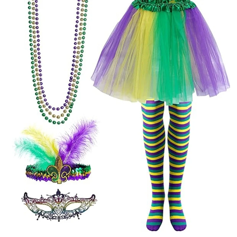 

Mardi Gras Celebration Costume Set Headband Masquerade Mask Festival Supplies drop shipping