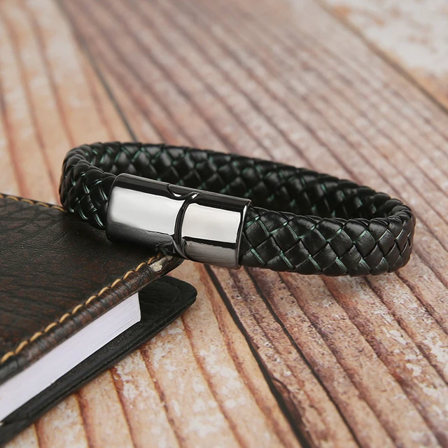 Bracelet en Cuir Tressé Vintage pour Homme et Femme, Fermoirs Magnétiques en Métal, Breloque Punk, Bijoux à la Mode 2