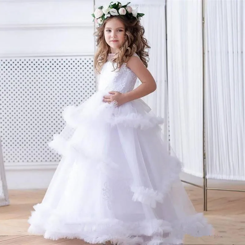 

Tulle Flower Girl Dresses For Wedding Toddlers Spaghetti Strap Tiered Pageant Dress Beaded Lace Birthday Party Gowns
