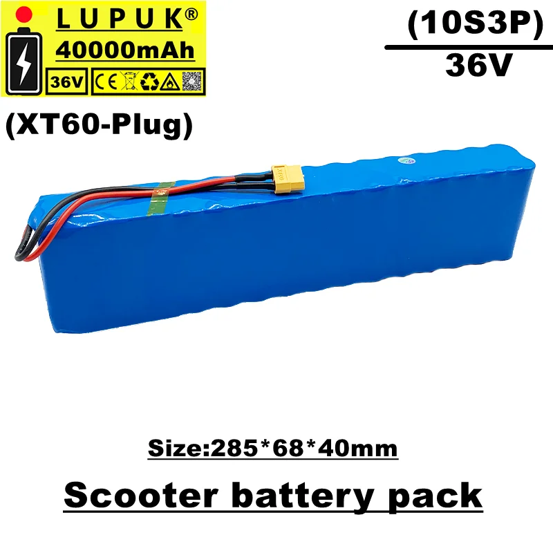 Lupuk-36v lithium ion battery pack, 10s3p, 40ah, XT60 connector, suitable for electric bicycles and scooters, equipped with BMS
Lupuk-36v lithium ion battery pack, 10s3p, 40ah, XT60 connector, suitable for electric bicycles and scooters, equipped with BMS