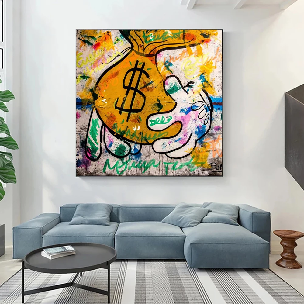 

Money Bag Graffiti Art Posters And Prints On Canvas Painting Dollar Street Pop Wall Art Picture Living Room Home Decor Cuadros