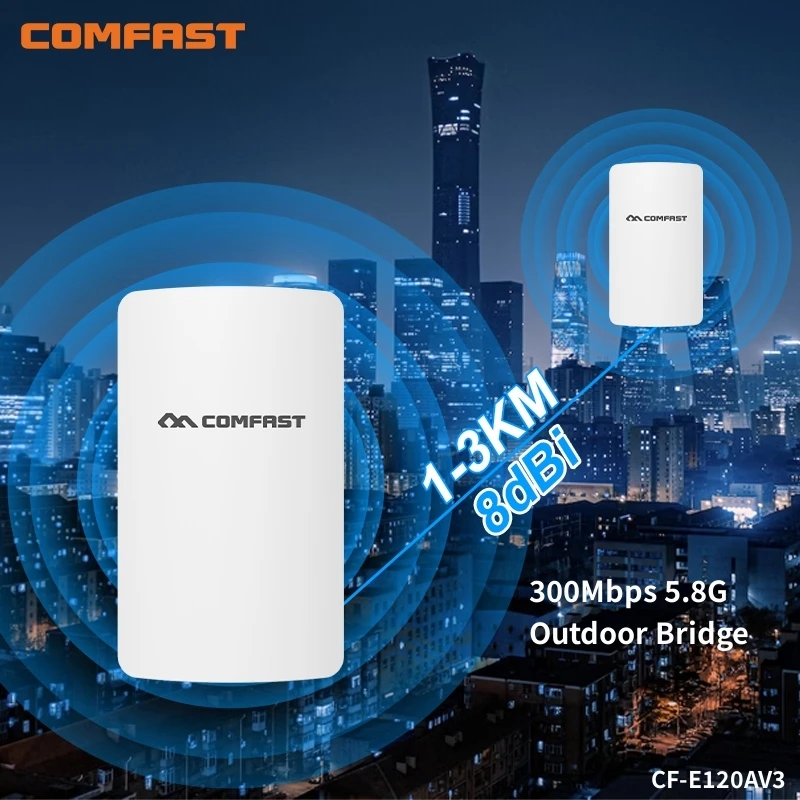 

Comfast 300Mbps Outdoor Wireless Router Bridge 2.4Ghz/5Ghz 1-3KM Long Range Wi-fi AP Extender WiFi CPE Access Point Repeater