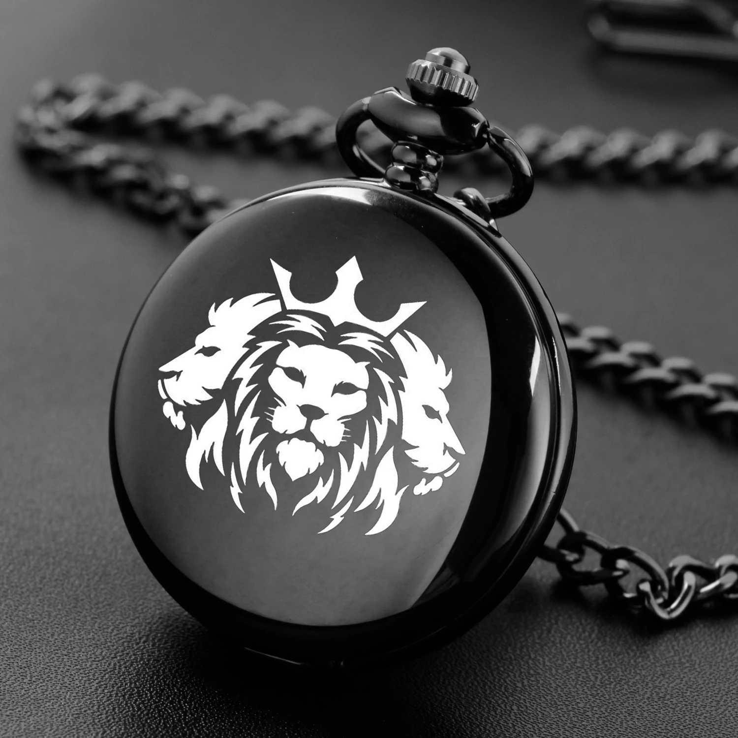 

The Lion King cool fashion design carving english alphabet face pocket watch a belt chain Black quartz watch perfect gifts