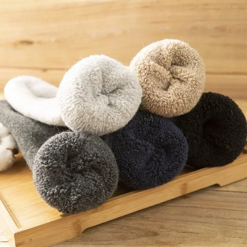 

3 Pairs Men Women Wool Socks Couples Solid Winter Snow Chrismas Gift Thermal Cashmere Marino Thickened Fleece Terry Loop socks