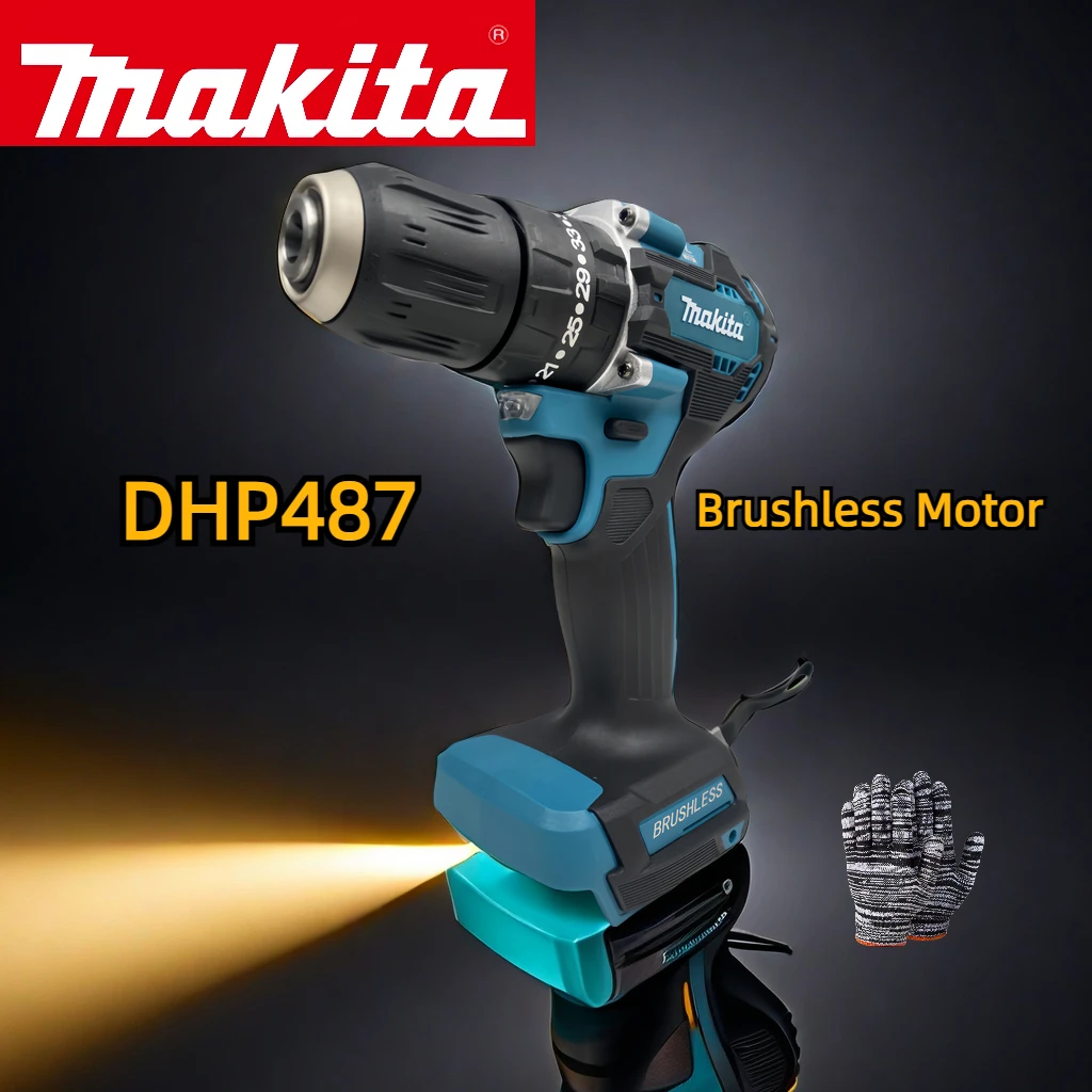 

Makita DHP487 10MM Cordless Hammer Driver Drill 18V LXT Brushless Motor Impact Electric Screwdriver Variable Speed Power Tool