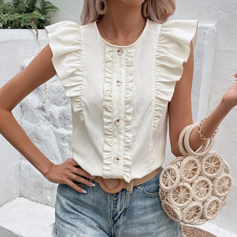 Summer New Elegant Fashion Commuter Stylish All Match Shirt Women Prairie Chic Solid Color Flying Sleeve Button Folds Casual Top
Summer New Elegant Fashion Commuter Stylish All Match Shirt Women Prairie Chic Solid Color Flying Sleeve Button Folds Casual Top