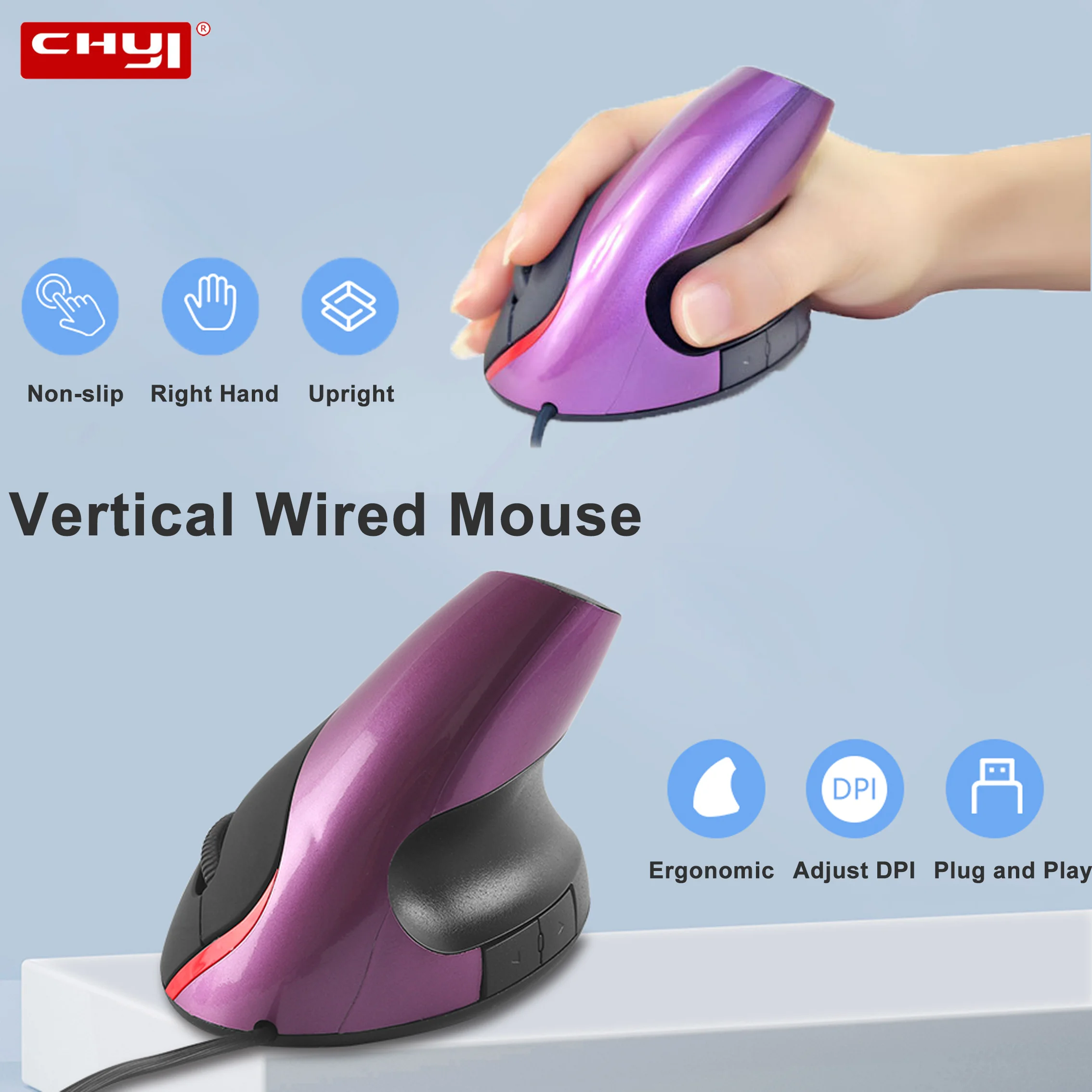 

CHYI Ergonomic Vertical Mouse Optical 1600DPI Healthy Upright Gaming Mice 5D USB Wired Computer Mouse Mause For Laptop PC Gamer