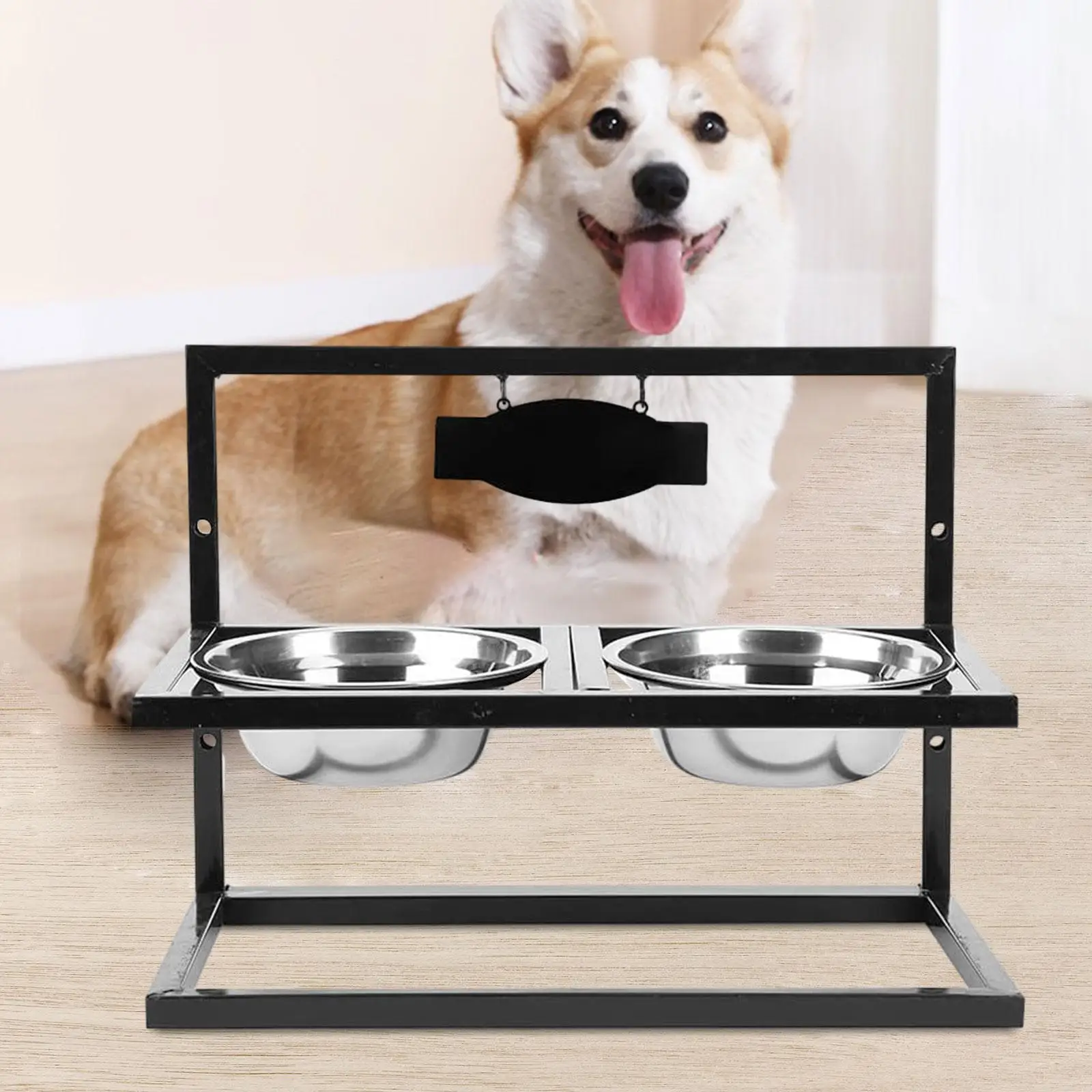 

Elevated Dog Bowls Raised Pet Bowl Stand Adjustable Height with 2 Stainless Steel Bowls for Small Medium Large Dogs Cats Pets