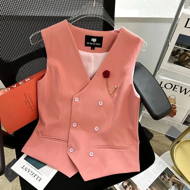 

Candy-colored Double-breasted Leisure Suit VestJjacket Female Spring and Summer Temperament With Thin V-neck Short Vest Jacket